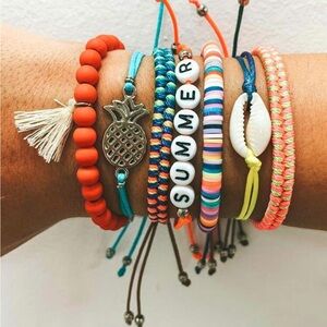 Colorful Summer Stack Bracelet Set - Pineapple & Shell Charms